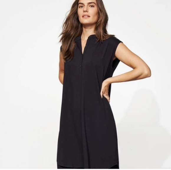 Eileen Fisher Knit Mandarin Collar Dress Size XSMALL Black Oversized Loose - Picture 8 of 8